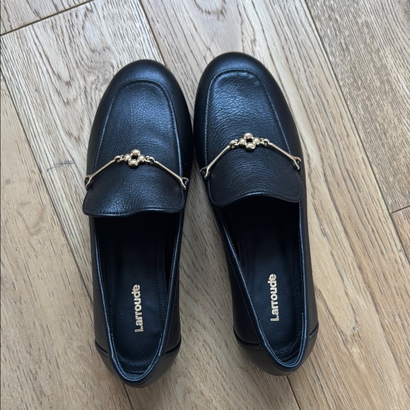 Larroude Black Loafers with Gold Accent - Picture 1 of 2